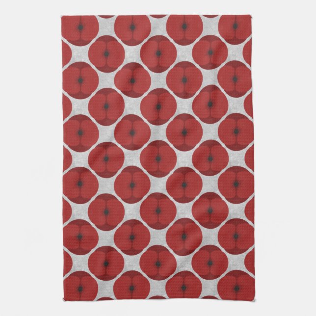 Bold Minimalist Poppy Textured Floral Red Tea Towel (Vertical)