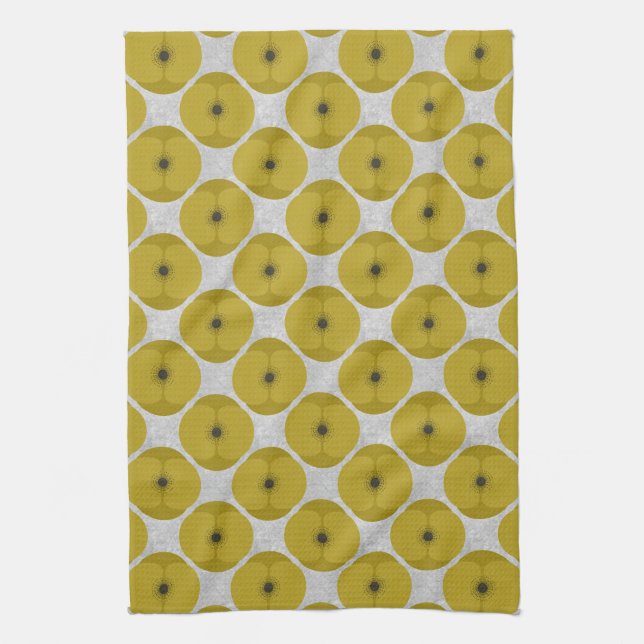 Bold Minimalist Poppy Textured Floral Yellow Tea Towel (Vertical)