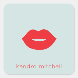 Bold Minimalist Red Lips Logo Makeup Artist Mint Square Sticker
