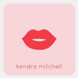 Bold Minimalist Red Lips Logo Makeup Artist Pink Square Sticker