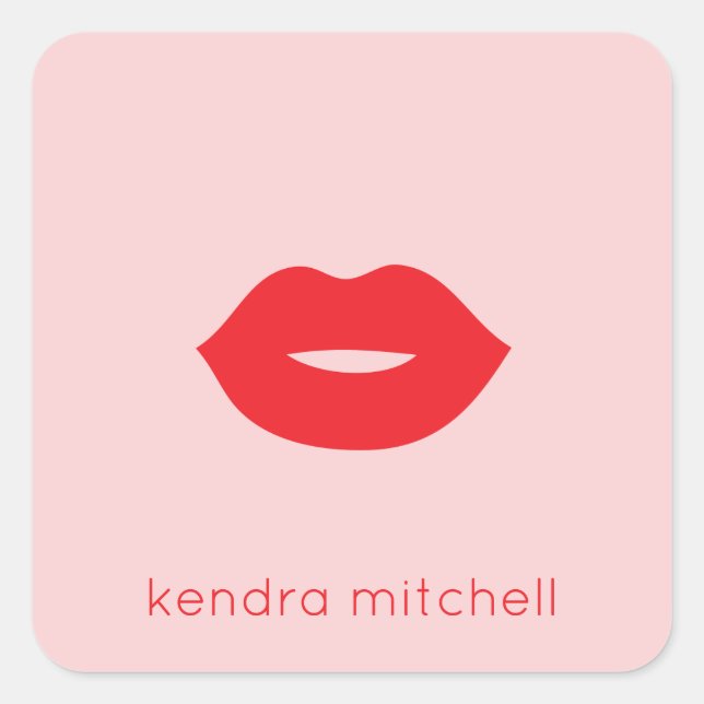 Bold Minimalist Red Lips Logo Makeup Artist Pink Square Sticker (Front)