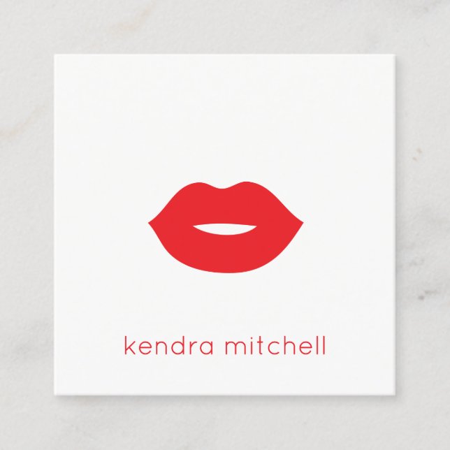 Bold Minimalist Red Lips Logo Makeup Artist White Square Business Card (Front)
