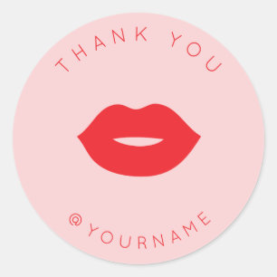 Bold Minimalist Red Lips Thank You Poshmark Seller Classic Round Sticker
