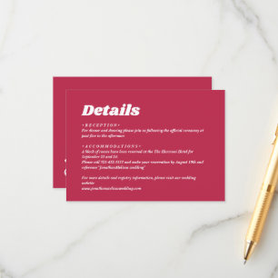 Bold Minimalist Retro Viva Magenta Wedding Details Enclosure Card