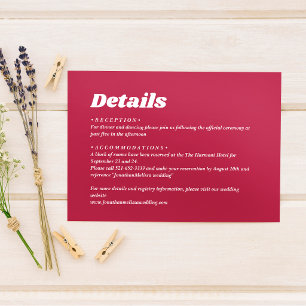 Bold Minimalist Retro Viva Magenta Wedding Details Enclosure Card