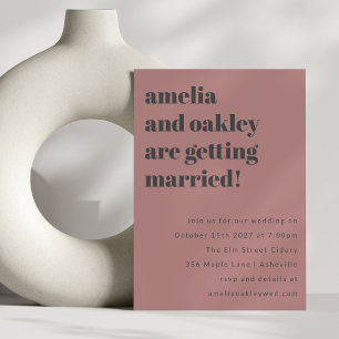Bold Minimalist Rose Grey Retro Wedding Website Invitation