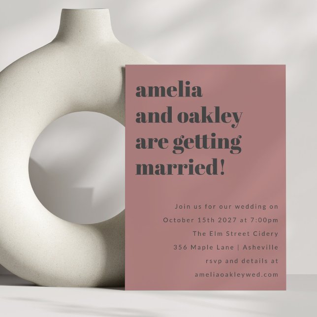 Bold Minimalist Rose Grey Retro Wedding Website Invitation (Creator Uploaded)