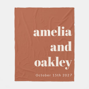 Bold Minimalist Rust Fall Retro Custom Wedding Fleece Blanket
