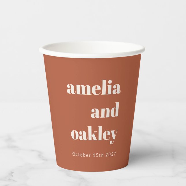 Bold Minimalist Rust Fall Retro Custom Wedding Paper Cups (Front)