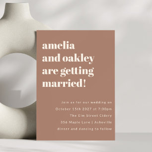 Bold Minimalist Soft Mocha Retro Simple Wedding Invitation