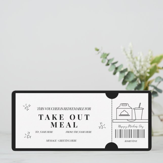 Bold Minimalist  Take out Meal  Voucher   Invitation (Standing Front)
