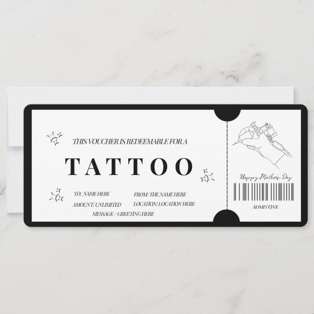 Bold Minimalist Tattoo Voucher  invite (Front)