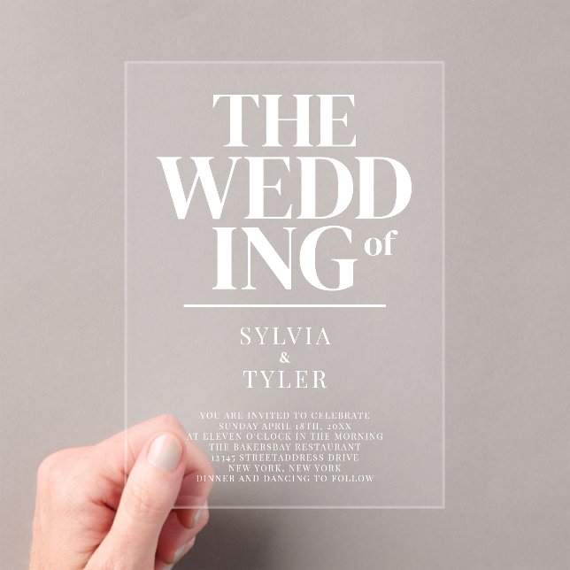 Bold Minimalist Typography Wedding Acrylic Invitations (Insitu (Handheld))