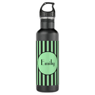 Bold Mint Green & Black Stripe Personalised 710 Ml Water Bottle