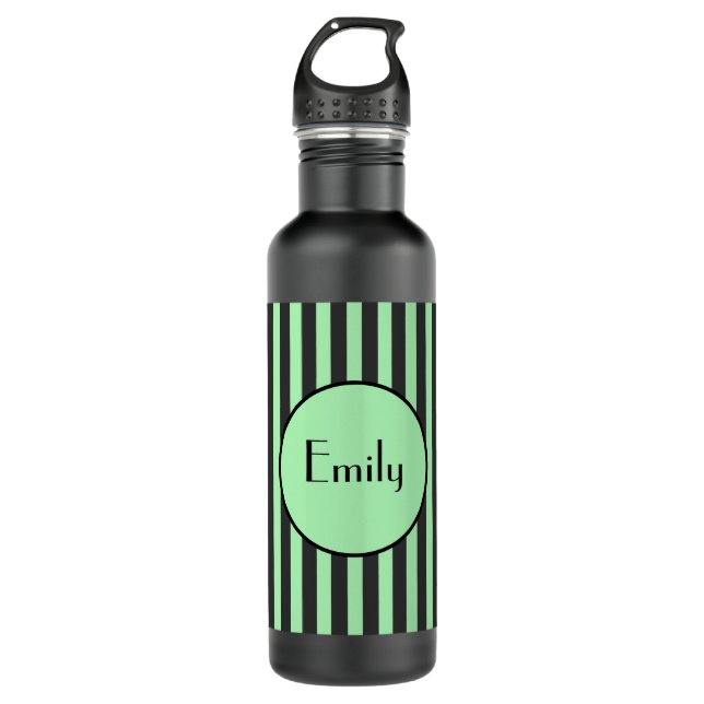 Bold Mint Green & Black Stripe Personalised  710 Ml Water Bottle (Front)