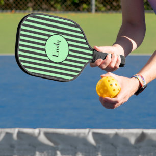 Bold Mint Green & Black Stripe Personalised Pickleball Paddle