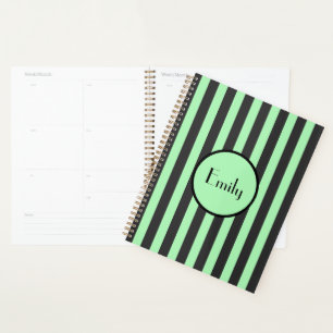 Bold Mint Green & Black Stripe Personalised Planner