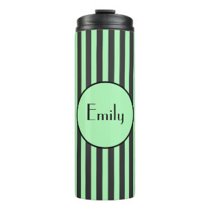 Bold Mint Green & Black Stripe Personalised Thermal Tumbler