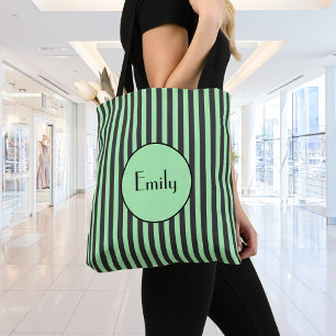 Bold Mint Green & Black Stripe Personalised  Tote Bag