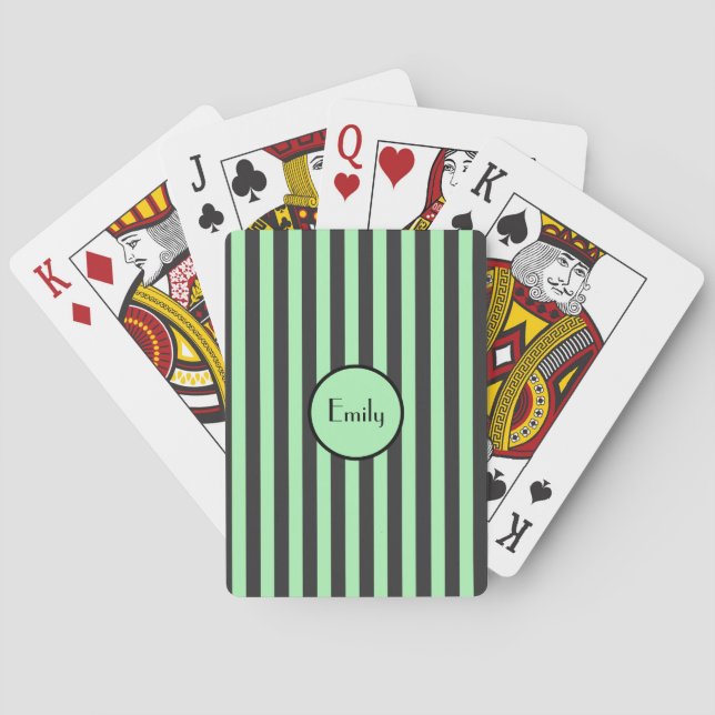 Bold Mint Green & Black Stripe  Playing Cards (Back)