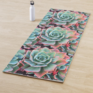 Bold mint green pink cactus close-up photo modern yoga mat