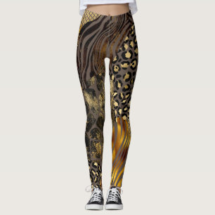 Bold Mixed Animal Prints Gold Accents Leggings