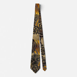 Bold Mixed Animal Prints with Gold Accents Tie