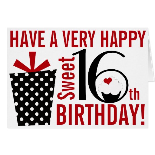 Bold mod black red happy sweet 16th birthday zazzle
