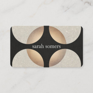 Bold Mod Faux Gold Foil and Glitter Black Retro Business Card