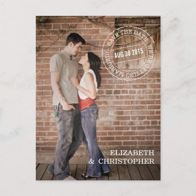 Bold Mod Vertical Photo Save the Date Postcard (Front)