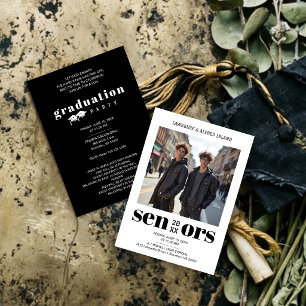 Bold Moderm Twins Sibling Seniors Graduation TMF26 Invitation