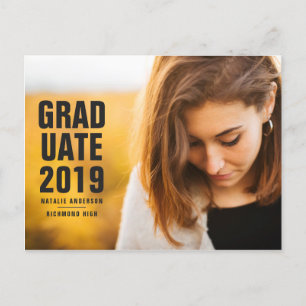 Bold modern 2019 graduate invitation postcard