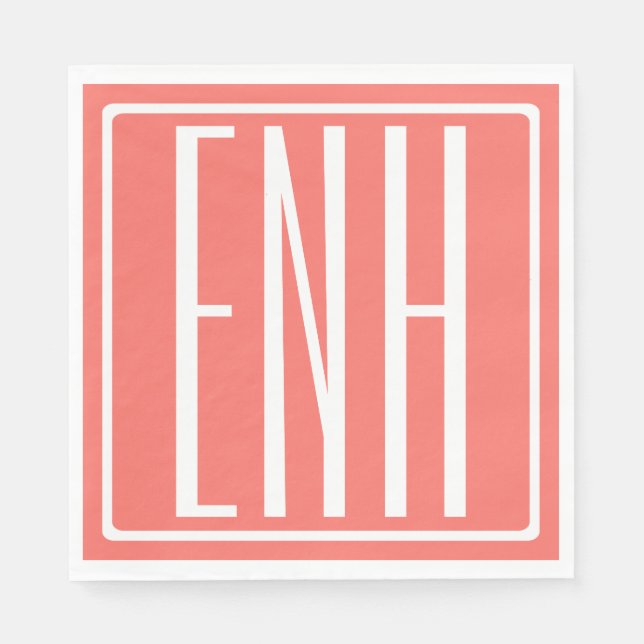 Bold Modern 3 Initials Monogram | Coral Napkin (Front)