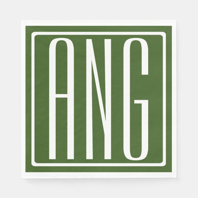 Bold Modern 3 Initials Monogram | Forest Green Napkin (Front)