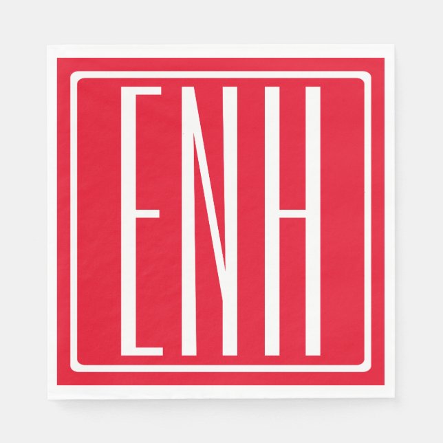 Bold Modern 3 Initials Monogram | Red (or diy) Napkin (Front)