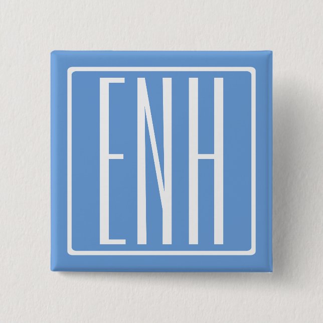 Bold Modern 3 Initials Monogram | Soft Blue 15 Cm Square Badge (Front)