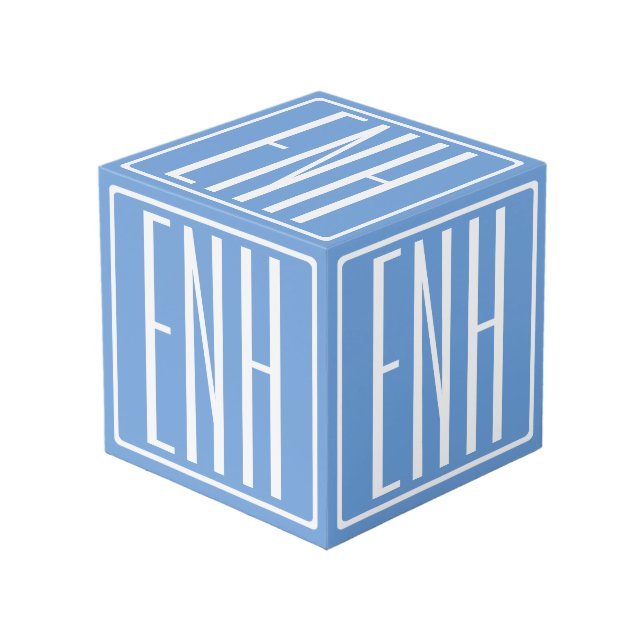 Bold Modern 3 Initials Monogram | Soft Blue Cube (Front Angled)