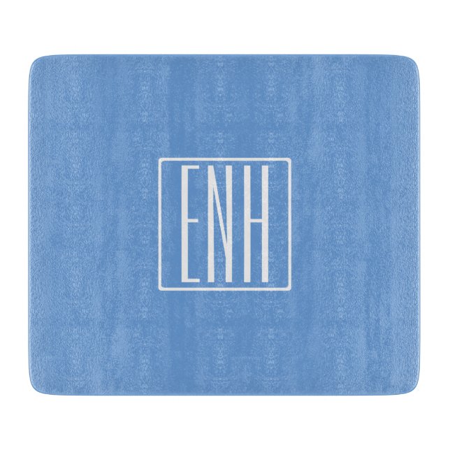 Bold Modern 3 Initials Monogram | Soft Blue Cutting Board (Front)