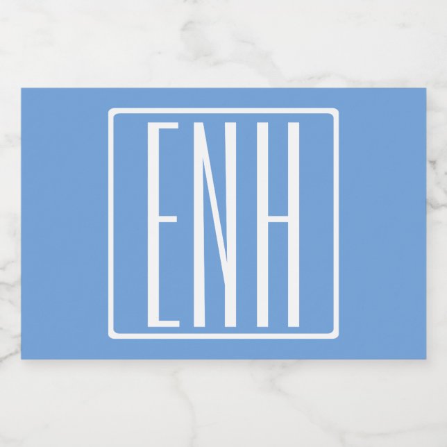 Bold Modern 3 Initials Monogram | Soft Blue Food Label (Single Label)