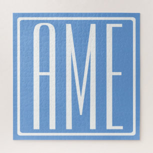 Bold Modern 3 Initials Monogram   Soft Blue Jigsaw Puzzle