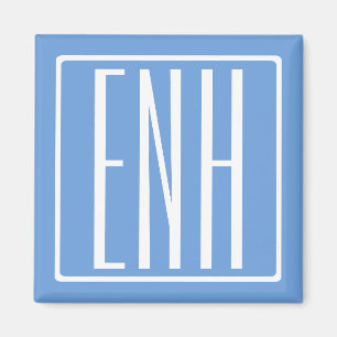 Bold Modern 3 Initials Monogram   Soft Blue Magnet