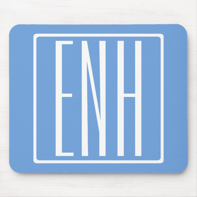 Bold Modern 3 Initials Monogram | Soft Blue Mouse Mat (Front)