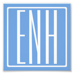 Bold Modern 3 Initials Monogram Soft Blue Photo Print