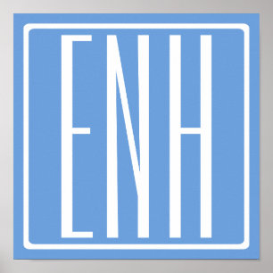 Bold Modern 3 Initials Monogram Soft Blue Poster