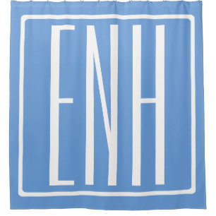 Bold Modern 3 Initials Monogram   Soft Blue Shower Curtain