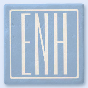 Bold Modern 3 Initials Monogram   Soft Blue Stone Coaster