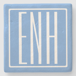 Bold Modern 3 Initials Monogram   Soft Blue Stone Coaster