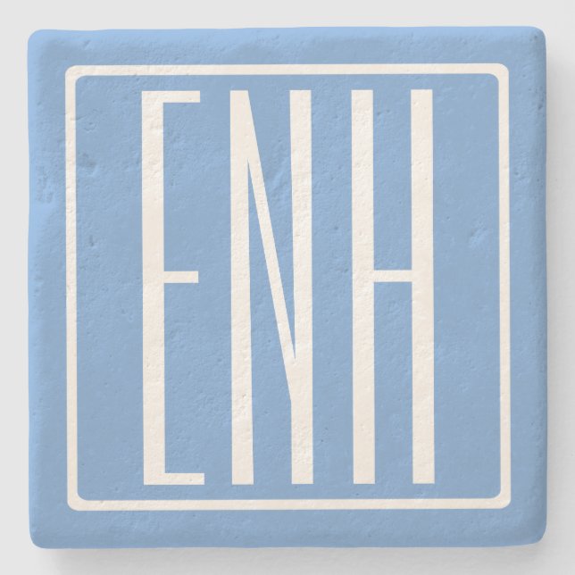 Bold Modern 3 Initials Monogram | Soft Blue Stone Coaster (Front)