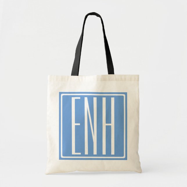 Bold Modern 3 Initials Monogram | Soft Blue Tote Bag (Front)