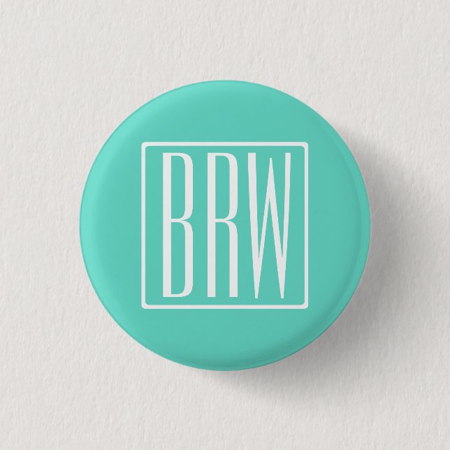 Bold Modern 3 Initials Monogram | White On Aqua 3 Cm Round Badge (Front)